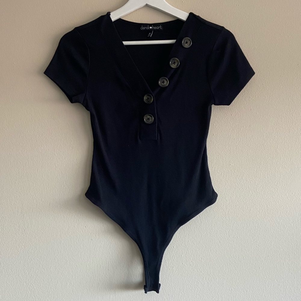 Short Sleeved Black Thong Bodysuit